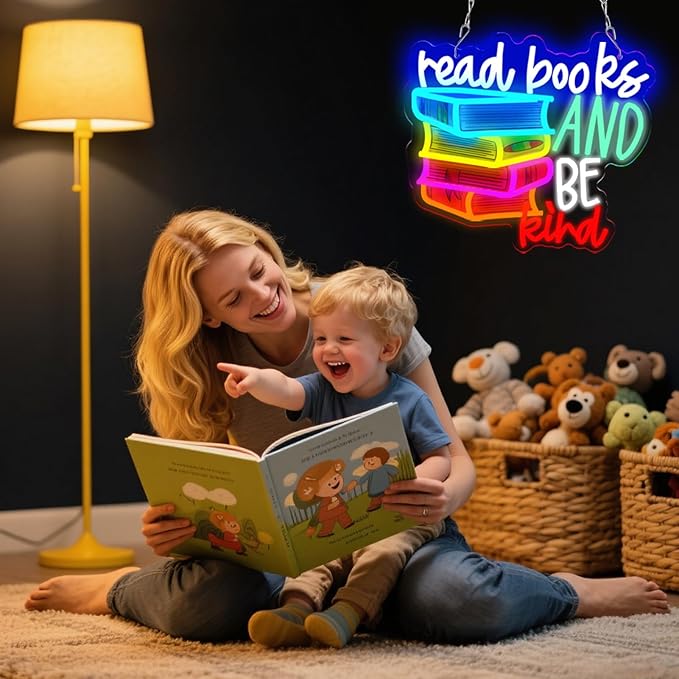 LED Read Books Be Kind Neon Signs Classroom Neon Lights Wall Decor for Reading Room, Classroom, Bookstore, Library, Museum, Study Room Gifts Art for Book Lover, Kids,Friends,family-13.4 x 12.6 IN-USB Powered-Acrylic-Ruum Studio Home