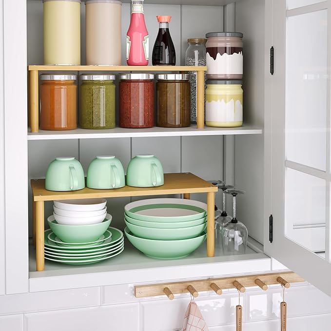 Cabinet Organizer Shelf(Set of 2),Kitchen Counter Shelves,Bamboo Stackable Expandable Spice Rack Countertop(Large)-Ruum Studio Home