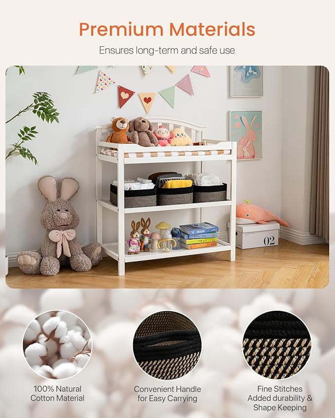 KALLAX Small Woven Basket, 13.5 x 9.5 x 5 Inches, Storage Basket for Organizing, Cute Small Rope Shelf Closet Cube Storage Bins Baskets for Shelves, Dog Toy Gift Baskets Empty, 3 Pack Black & Brown-Ruum Studio Home
