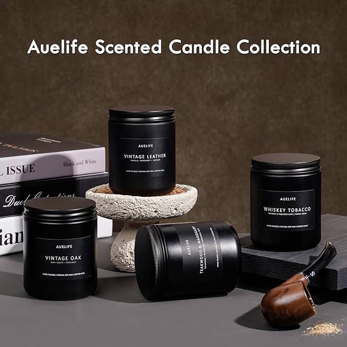 Scented Candles Set | Masculine Candle, Gifts for Men - Soy Candles for Home Scented - 4 Pack Aromatherapy Candle Gift - Scent of Vintage Oak/Cedar Oakmoss/Magnolia & Sandalwood/Pine & Clove-Ruum Studio Home