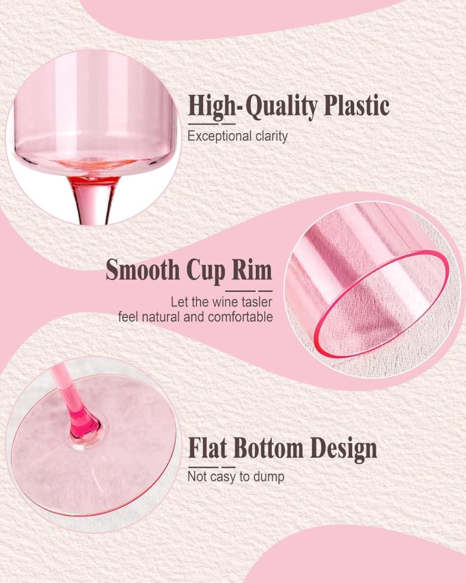 Ciaell 24 Pack Pink Plastic Champagne Flutes - Pink 6 Oz Disposable Champagne Glasses - Square Plastic Toasting Glasses for Party Birthday Anniversary Wedding-Ruum Studio Home