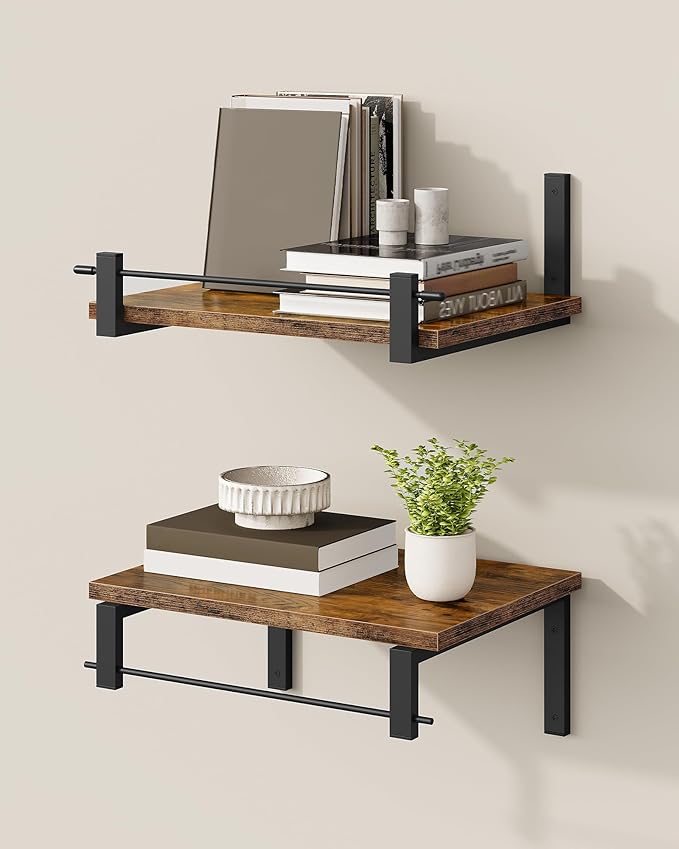 Deep Floating Shelves for Wall, 12 inch Wall Mounted Shelves Set of 2, Wide Floating Shelves for Living Room, Bedroom, Study, Bathroom, Rustic Brown and Black TBJ02P2BF-Ruum Studio Home