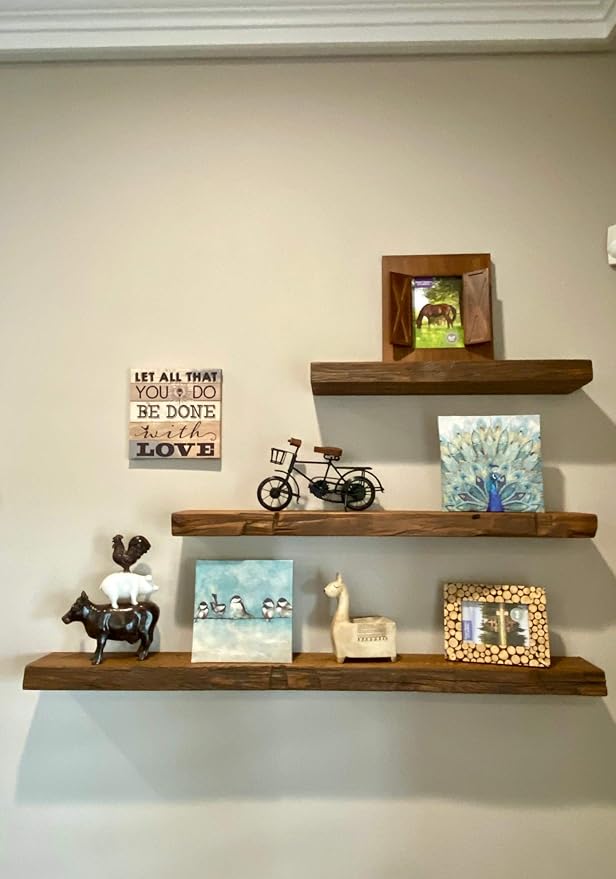 joelsantiques 36 Inch Floating Shelves - 36x9x2 in Wood Wall Shelf, Natural Wooden Home Decor for Bathroom Kitchen Bedroom, Hanging Mounted Invisible Bracket, Medium Brown-Ruum Studio Home
