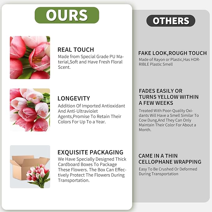 Buart Artificial Tulip in Bulk for Home Kitchen Wedding Bridal Bouquet,Fake Flowers for Valentine's Day Mother's Day Easter Table Centerpieces Decorations(Large Size,Multi Pink,Real-Touch,12pcs)-Ruum Studio Home