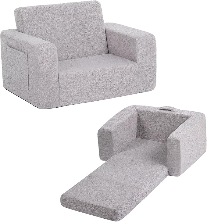 Welnow 2-in-1 Kids Sofa Chair, Convertible Toddler Chair Flip Out Children Sofa Chair Folding Kids Play Sofa with Side Pockets & Removable Cover Armrest Chair for Girl or Boy-Ruum Studio Home
