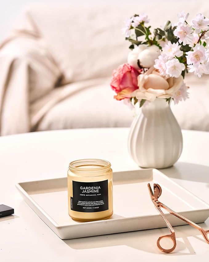 M&SENSE Gardenia Jasmine Scented Candle, 50 Hours Slow Burning Clean Non Toxic 7.05oz 2 Wicks Highly Scented Aromatherapy Candle for Housewarming Gifts, Long Lasting Fragrance for Bath & Office-Ruum Studio Home