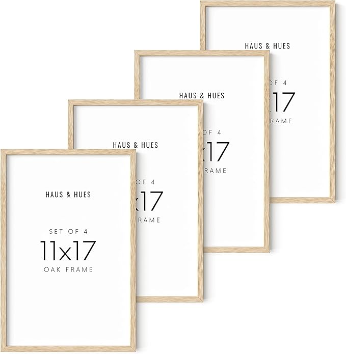 HAUS AND HUES Set of 4 11x17 Picture Frames - Natural Oak Wood Gallery Wall Set, 17x11 Frames Decor, Collage Photo Frames-Ruum Studio Home