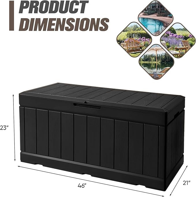 JUMMICO 83 Gallon Outdoor Deck Box Large Resin Storage Box for Patio Furniture Cushions and Garden Tools (Black)-Ruum Studio Home
