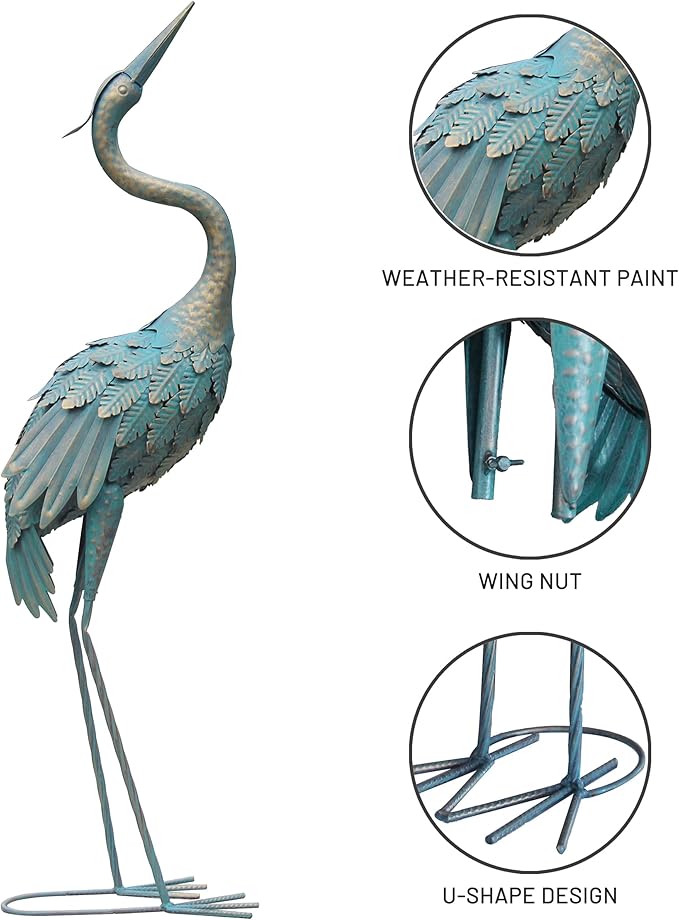 33-37 Inch Metal Crane Garden Statue Décor, Bird Garden Sculpture & Statues, Outdoor Decoration for Yard Patio Lawn Backyard Pool, Vintage Spread Wings Crane, Set of 2-Ruum Studio Home