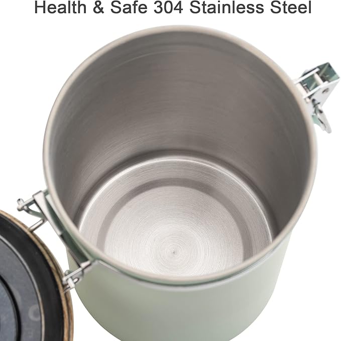 TEDSWAIT Coffee Canisters Airtight Coffee Bean Storage Container Kitchen Stainless Steel Food Storage Container with Scoop Date Tracker & CO2 Valve 61Fl Oz (Green)-Ruum Studio Home