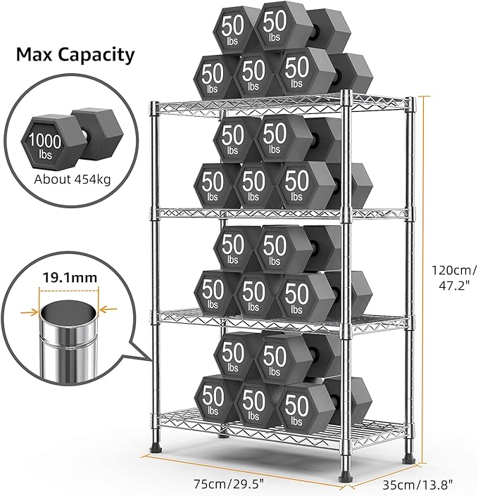 1000 lbs Storage Shelving Steel Heavy Duty 4-Tier Utility Shelving Unit Steel Organizer Wire Rack for Home,Kitchen,Office,Chrome (13.7" D x 29.5" W x 47.2" H)-Ruum Studio Home