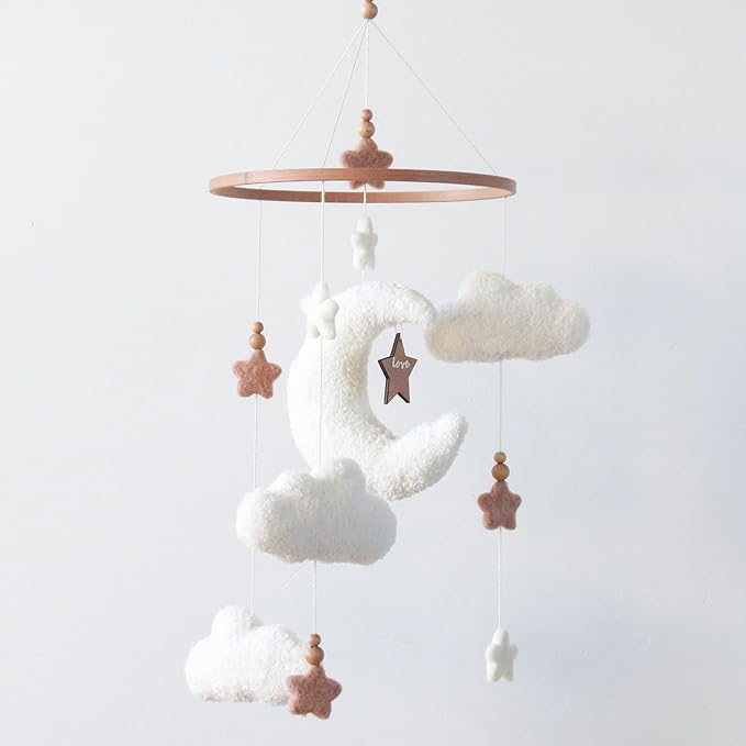 Cloud Moon Crib Mobile Cloud Baby Mobile for Crib Neutral Boho Clouds and Stars Moon Mobile Boucle Mobile, coffee 3-Ruum Studio Home