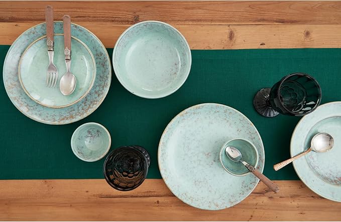 Solino Home Linen Rainforest Green Table Runner 72 Inches Long - 100% Pure Linen 14 x 72 Inch Table Runner for Dining, Dresser, Fall, Autumn, Thanksgiving - Fete-Ruum Studio Home