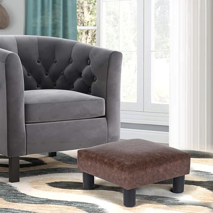 Joveco Small Footstool Ottoman Upholstered PU Leather Square Footrest Ottomans Small Foot Rest for Desk Couch Living Room Bedroom Office (Brown)-Ruum Studio Home