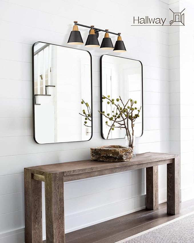 FEMILA Bathroom Vanity Light, 4-Lights Bathroom Light Fixtures Over Mirror, Modern Wall Mounted Lamp, Hammered Metal Shade, 4FG59B-4W BK-Ruum Studio Home