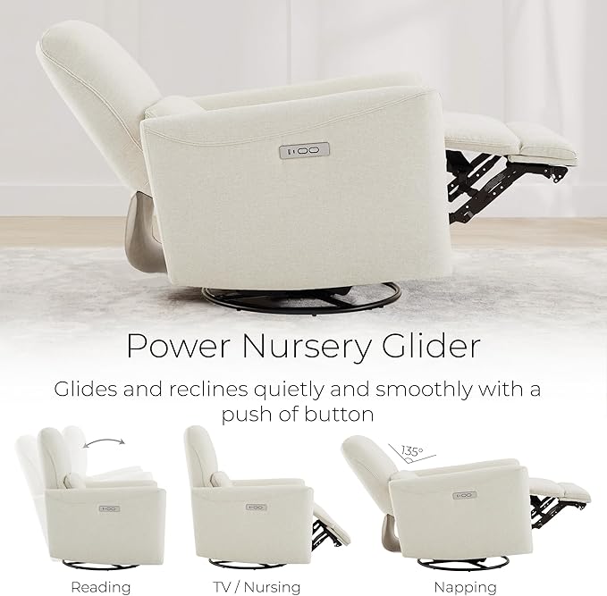 CHITA Power Recliner Chair Swivel Glider, FSC Certified Upholstered Living Room Nursery Reclining Sofa Chair with Lumbar Support, Linen-Ruum Studio Home