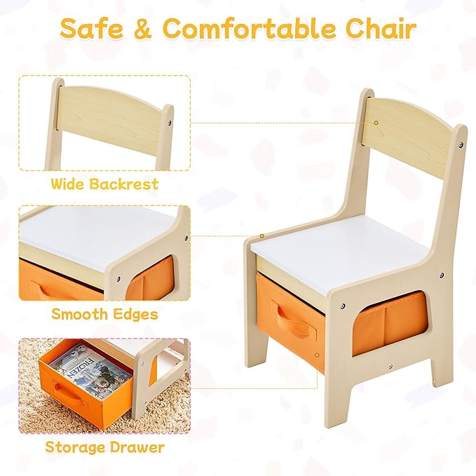 Kids Table and Chair Set, 3 in 1 Wooden Activity Table with Detachable Tabletop, Toddler Table and Chair Set with Storage Drawer, Kids Play Table for Children Art, Craft, Eating, Learning-Ruum Studio Home