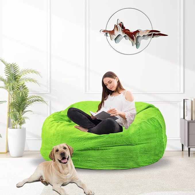 Bean Bag Chair for Adults 3FT,Soft Removable Cover for Teens/Girls Bedroom,Fluffy Giant Round Floor Beanbag Lounger Chairs (No Filler,Green)-Ruum Studio Home