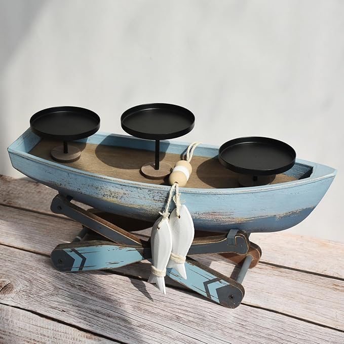 Nautical Votive Candle Holder, Ocean Themed Farmhouse Boat Candle - Marine Beach Style Handmade Decor for Home, Office, Housewarming Gifts-Ruum Studio Home