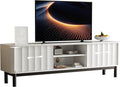White Mid Century Modern TV Stand, Wood Fluted Living Room TV Stands with Storage Sliding Doors, Desert-Inspired Design MCM Entertainment Center for 55 60 65 70 75 55+ 60+ 65+ 70+ Inch-Ruum Studio Home