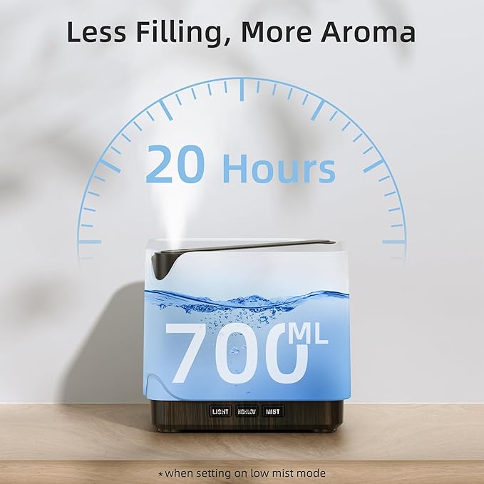 ASAKUKI Essential Oil Diffuser, Multifunctional Ultrasonic Aromatherapy Fragrant Oil Vaporizer Humidifier with Timer, Auto-Off Safety Switch, and 7 LED Light Colors, 700 ml (Brown Wood)-Ruum Studio Home