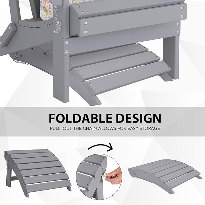 Sundale Outdoor Folding Plastic Adirondack Ottoman, All-Weather Adirondack Chair Footrest, Fade and Rust Resistant, Perfect for Outside Patio Garden Pool Yard Grey-Ruum Studio Home