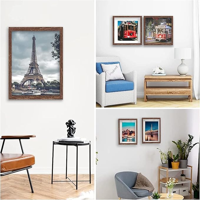 8x10 Picture Frame Set of 6, Display Pictures 5x7 with Mat or 8x10 Without Mat for Wall Mounting, Rustic Brown-Ruum Studio Home