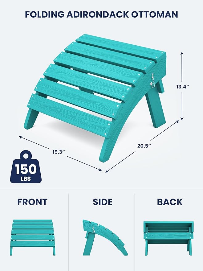 KINGYES Folding Adirondack Ottoman for Adirondack Chair, Aruba-Ruum Studio Home