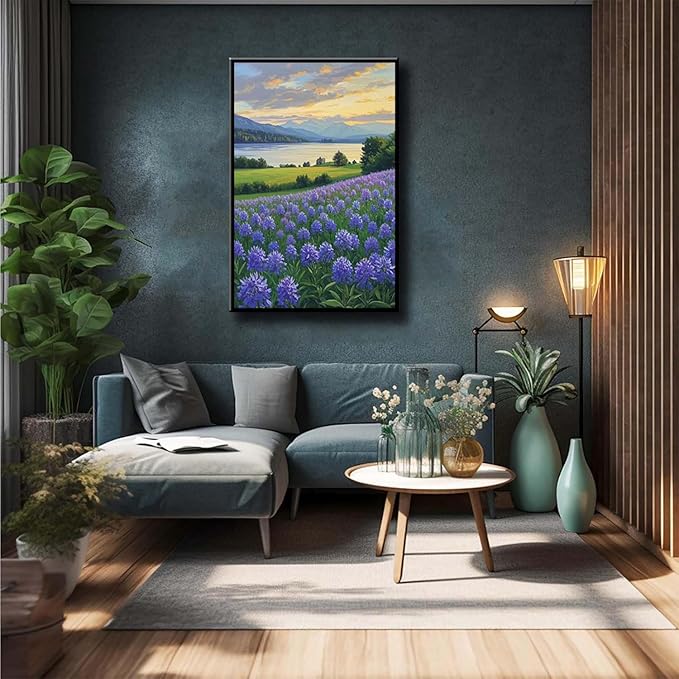 The lavender scenery all over the lake at sunset is suitable for posting in the living room bedroom office landscape poster wall painting-Ruum Studio Home