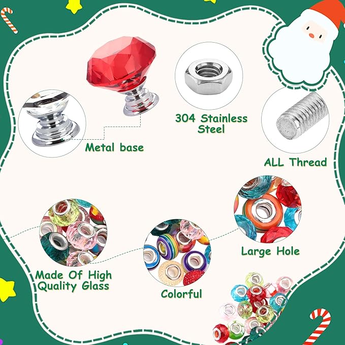Beaded Garden Stake, DIY Fairy Wand Beaded Decorative Garden Stake Kit with 12IN Threaded Rod Crystal Stopper Top Large Holes Beads Christmas Decoration Pendants Outdoor Fairy Garden kit (110 Pieces)-Ruum Studio Home
