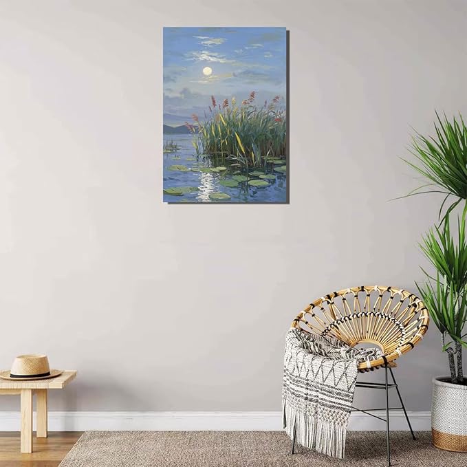 Landscape poster artwork art poster natural landscape painting reed marsh under the moonlight suitable for living room bedroom home wall-Ruum Studio Home