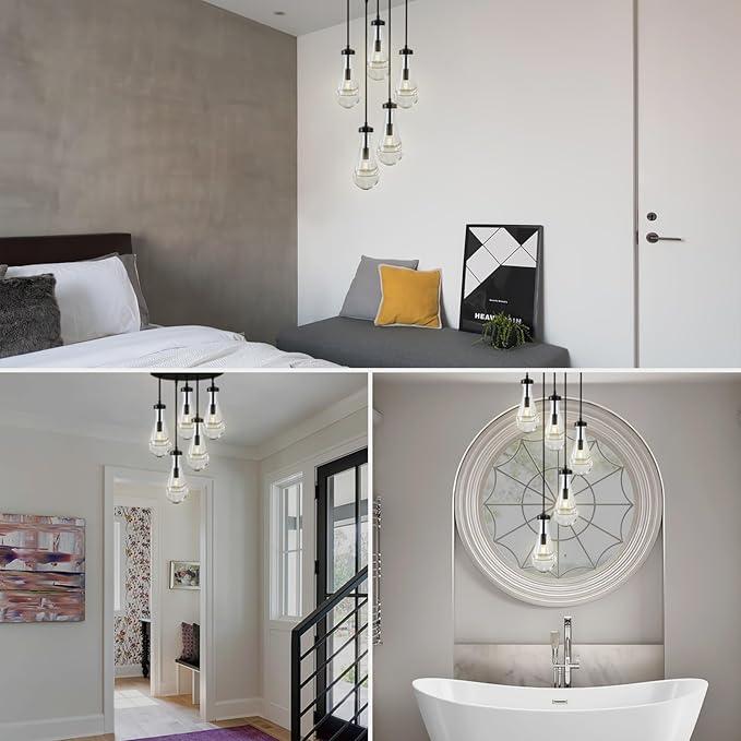 Bronze 5 Light Raindrop Chandeliers, Black Cluster Pendant Light Teardrop Dining Room Light Fixture Pendant Lights Kitchen Island, Hanging Ceiling Pendant Lighting for Entryway Living Room-Ruum Studio Home