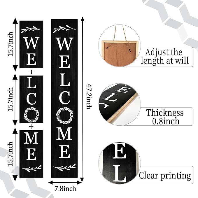 Welcome Wooden Porch Sign 47.2"H Front Door Rustic Standing Large Welcome Porch Sign for Home Front Porch Decor Rustic Wall Decor Home Farmhouse Yard Door Decorations -Black Porch Decor-Ruum Studio Home