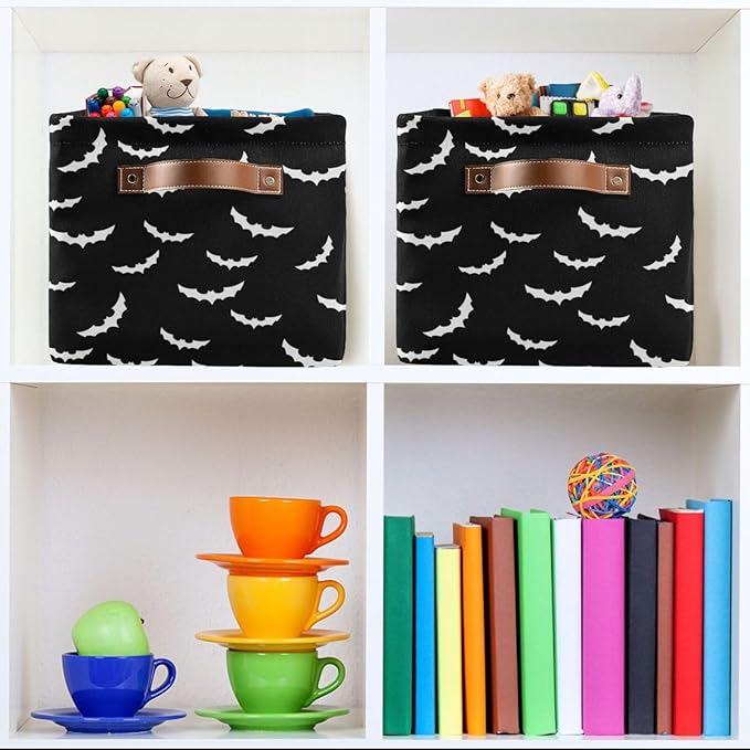 Storage Basket Bin Bats Halloween Goth Organizer Basket Collapsible Shelf Basket Cube with handle for Nursery Bedroom Bathroom-Ruum Studio Home