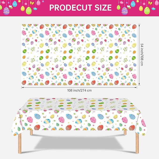 2 Pack Easter Tablecloth - Colorful Easter Eggs Table Cloth, Plastic Disposable Rectangle Spring Easters Egg Table Cover for Easters Tables Decorations and Party Supplies Decor Favors, 108 x 54 Inch-Ruum Studio Home