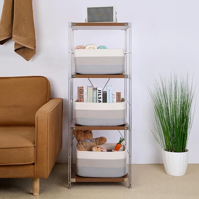 Large Storage Baskets for Shelves, Closet Organizers Bins for Clothes Blanket Towels, Baby Nursery, Toy Baskets Box, Woven Rope Baskets, 17 x 13 x 7.5”, 2 Packs Gradient Grey-Ruum Studio Home