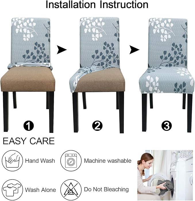 JQinHome Pattern Chair Covers for Dining Room Set of 6, High Stretch Removable Washable Parsons Chair Slipcover for Home Party Hotel Wedding Ceremony (Flower,6PCS)-Ruum Studio Home