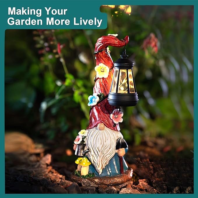 Solar Gnome Garden Statue Lights Gnome Figurine with Solar Lantern, Outdoor Garden Waterproof Ornaments Decorations for Yard Lawn Patio – Ideal Gift for Women Mom Grandma-Ruum Studio Home