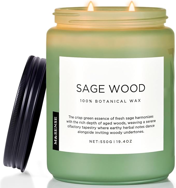 M&SENSE Sage Wood Scented Candle, 19.4oz 110 Hours Long Lasting Clean Non Toxic All Natural Soy Wax Candle for Relaxing & Stress Relief, 2 Wick Home Fragrance Gifts for Home Decor-Ruum Studio Home