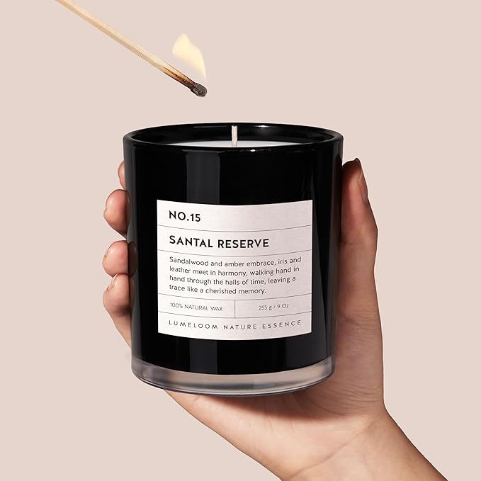 Santal Reserve Luxury Scented Candles, 9oz Soy Wax Candles for Home Scented, Sandalwood, Amber, Iris & Leather Scent, Long Burning Time, Gifts for Women, Men, Sister, Teacher-Ruum Studio Home