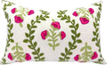 Alysheer Flower Embroidered Summer Decorative Lumbar Throw Pillow Cover 12"x 20", Farmhouse Cottage Hot Pink Floral Green Leaves Patterned Cotton Canvas Cushion Case for Sofa Couch Bed Living Room-Ruum Studio Home