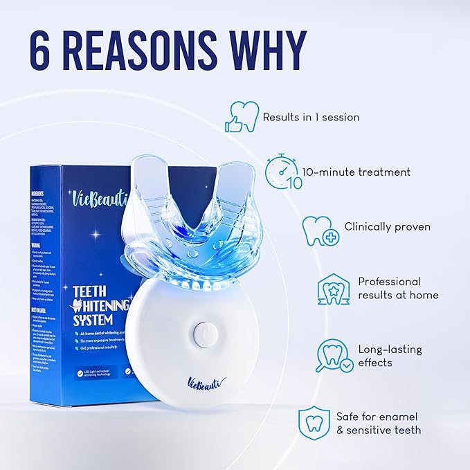 VieBeauti Teeth Whitening Kit with LED Light for Sensitive Teeth, 35% Carbamide Peroxide, Remineralizing Gel for Fast Results Mint-Ruum Studio Home