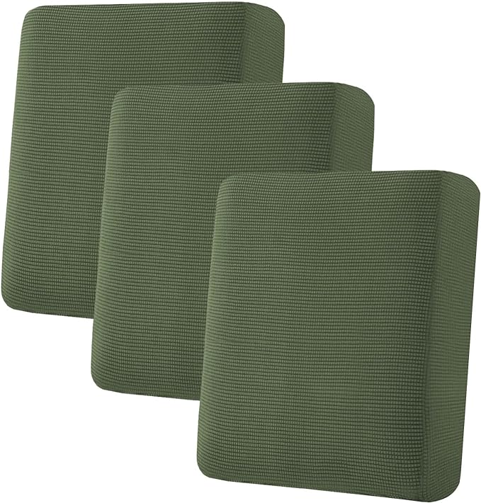 H.VERSAILTEX Super Stretch Individual Seat Cushion Covers Sofa Covers Couch Slipcover Sets Thick Jacquard Textured Twill Fabric (3 Piece Sofa Cushion Covers, Bronze Green)-Ruum Studio Home