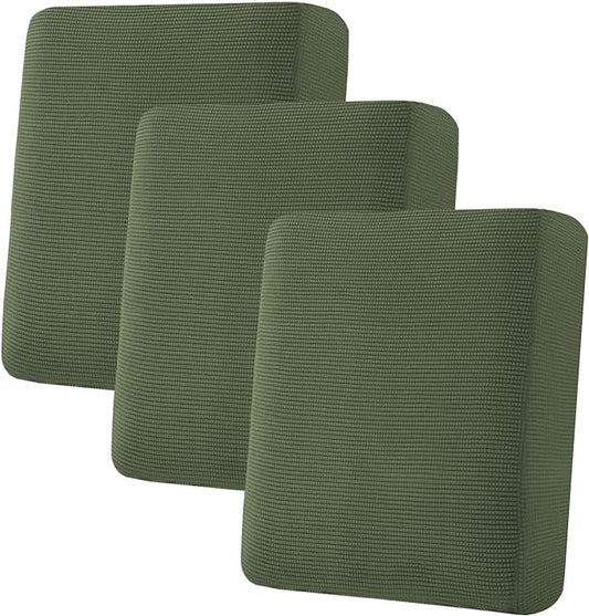 H.VERSAILTEX Super Stretch Individual Seat Cushion Covers Sofa Covers Couch Slipcover Sets Thick Jacquard Textured Twill Fabric (3 Piece Sofa Cushion Covers, Bronze Green)-Ruum Studio Home