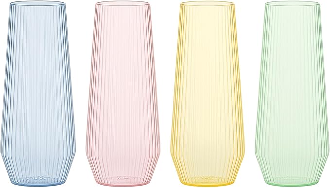 48 Pack Ribbed Ripple Stemless Toasting Glasses, Origami Durable 9 Oz BPA-Free Disposable Plastic Champagne Flutes for Weddings, Bars, Events, and Celebrations (48, Ribbed Color Collection)-Ruum Studio Home