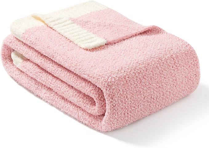 Snuggle Sac Heather Pink Throw Blanket for Couch, Reversible Super Soft Blankets Warm Cozy Knit Fuzzy Plush Lightweight Throws for Sofa, Bed, Camping,Heather Pink, 60x80-Ruum Studio Home