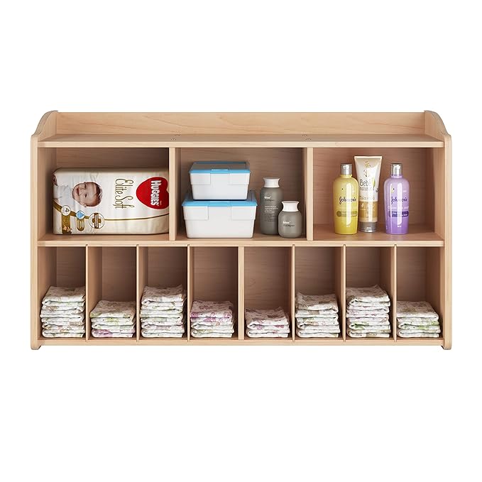 Foundations Serenity Wooden Diaper Organizer for Daycares, 3 Large & 8 Small Storage Compartments, Natural Wood Construction, Maximum Durability (Natural)-Ruum Studio Home