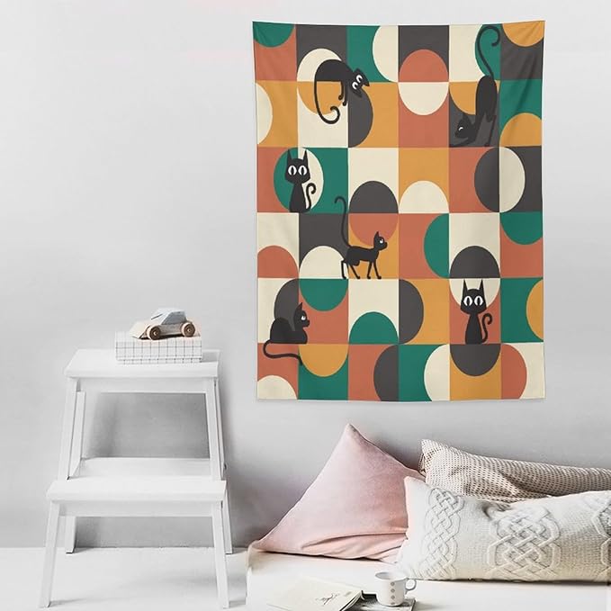 ICMOLYYENLO Boho Medieval Cat Tapestry, Abstract Atomic Starburst Geometric Aesthetic Art Wall Hanging For Bedroom Living Room Dormitory 60x80 Inches-Ruum Studio Home