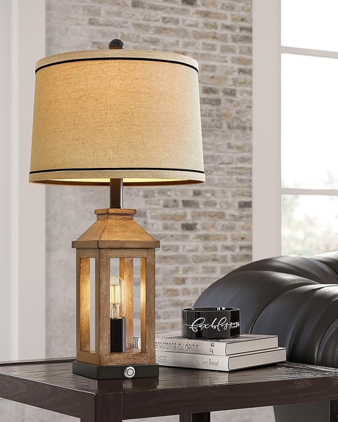 23.75" Farmhouse Dual USB Charging Ports 3-Way Dimmable Touch Control Table Lamp with Nightlight Vintage Modern Lamps for Living Room Bedroom-Ruum Studio Home
