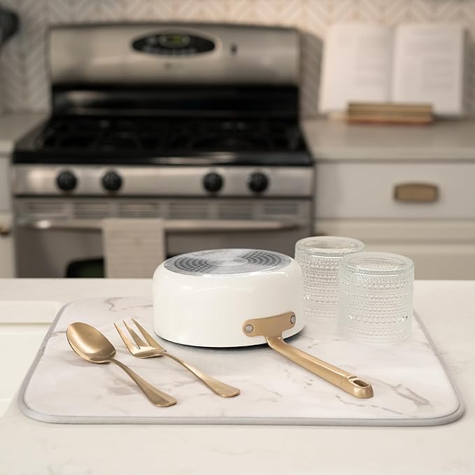 S&T INC. Dish Drying Mat, 16” x 18”, Absorbent Microfiber Kitchen Counter Mat, Dish Drying Pad for Dishes, Utensils, Pots and Pans, Large, Grey Stone-Ruum Studio Home
